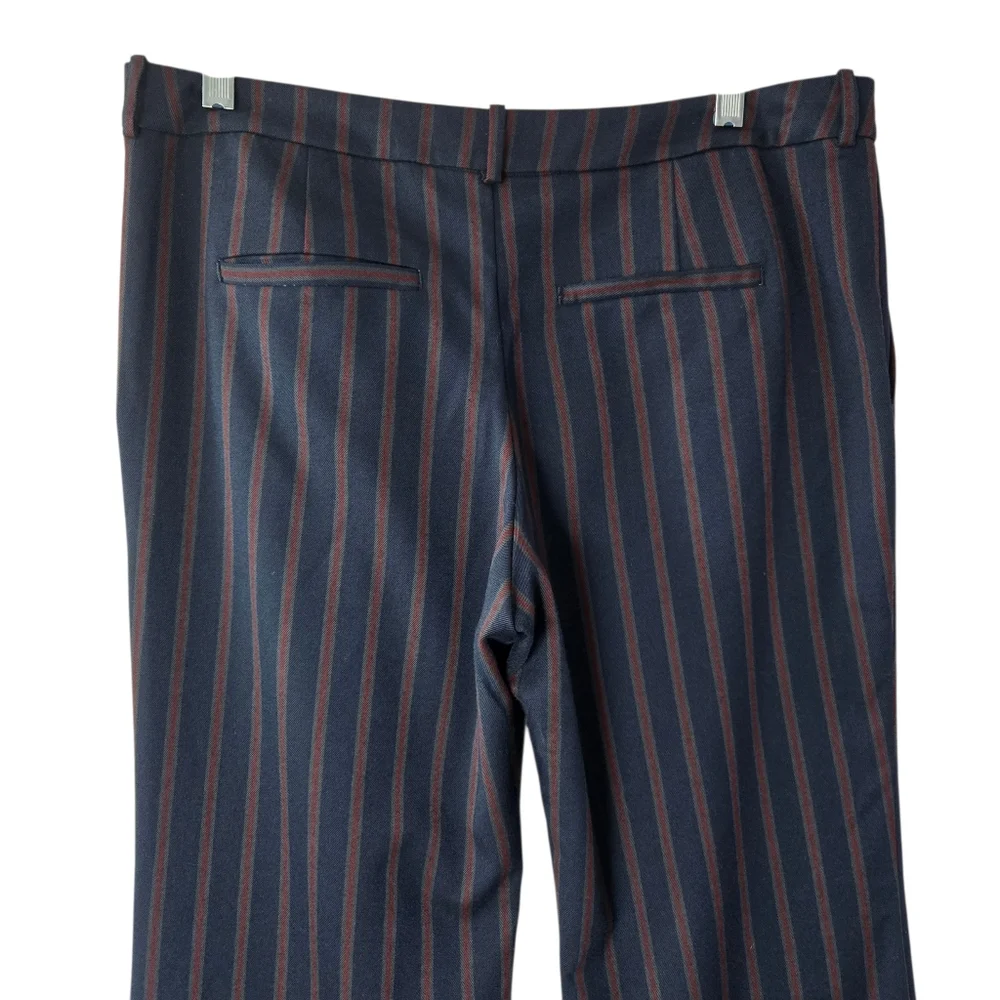 By Anthropologie Low-Rise Striped Flare Pants Cuffed Hem Blue Red